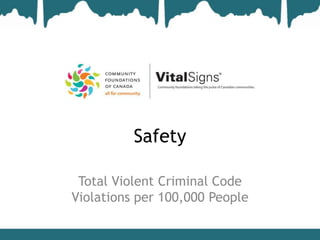 Safety

 Total Violent Criminal Code
Violations per 100,000 People
 