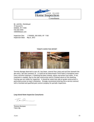 Termite Report Example 2012 sample report 50year old house | PDF