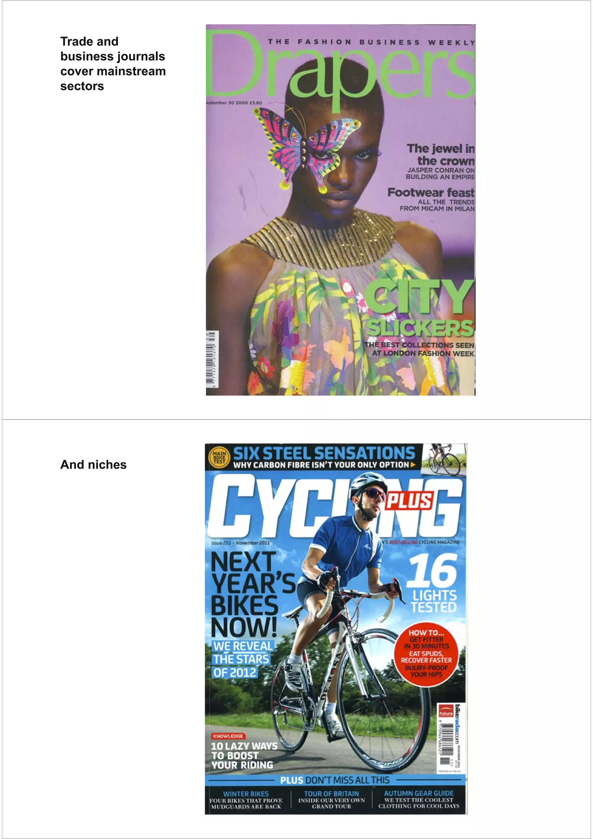 Trade and
business journals
cover mainstream
sectors




And niches
 