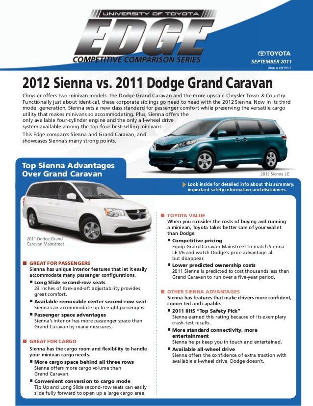 2012 Sienna Vs 2011 Dodge Grand Caravan North Hollywood