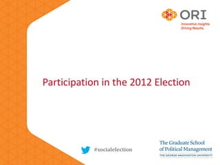 Political Engagement and Participation
   Overall
                         ACTIVITIES ON BEHALF OF A CANDIDATE OR PARTY


...