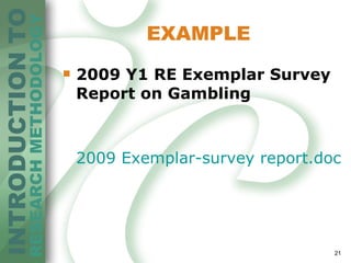 EXAMPLE  2009 Y1 RE Exemplar Survey Report on Gambling  2009 Exemplar-survey report.doc 