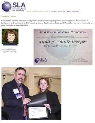 2012 SLA Presidential Award