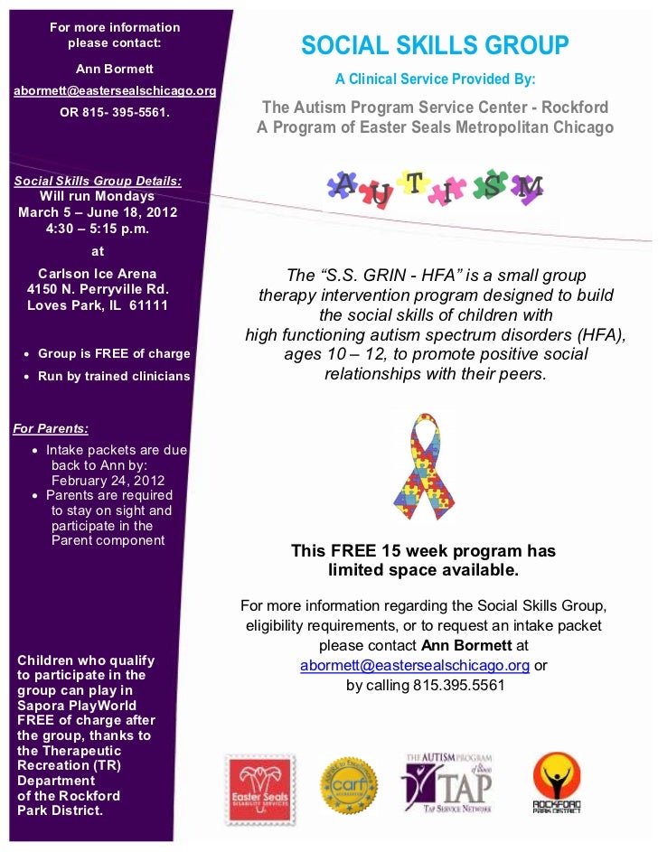 social skills group flyer the autism program service center rockf autism support group flyers