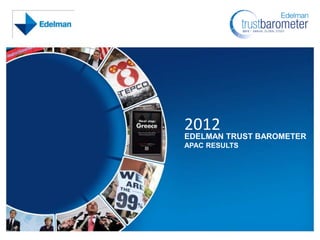 2012
                                            EDELMAN TRUST BAROMETER
                                            APAC RESULTS




1   © Edelman, 2012. All rights reserved.
 