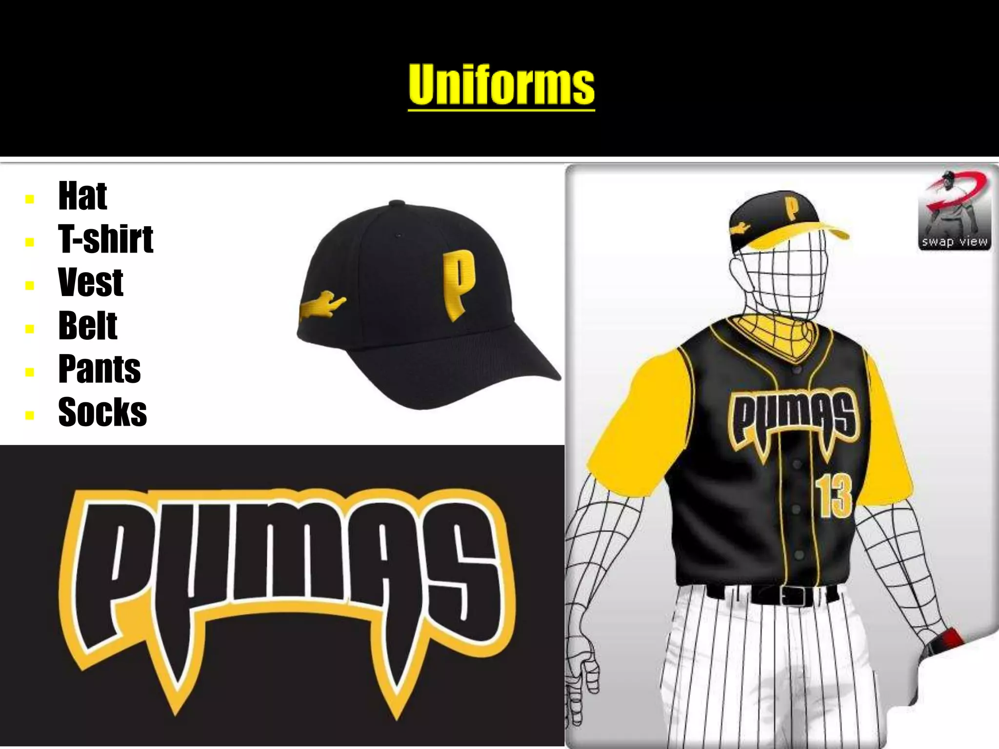    Hat
   T-shirt
   Vest
   Belt
   Pants
   Socks
 