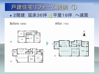 戸建住宅リフォーム実例 ①
   ２階建 延床３６坪   平屋１９坪 へ減築
 