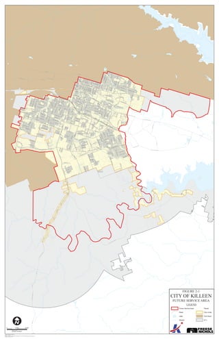 FORTHOODST
US 190
HWY
TRIMMIERRD
WSYOUNGDR
RANCIER AVE
CHAPARRAL RD
STAN SCHLUETER LP
STAGECOACH RD
38TH
ST
CENTRAL TEXAS EXPY
LAKE RD
WESTCLIFF
RD
2NDST
10THST
GRAYST
ONIONRD
VETERANS MEMORIAL
BLVD
ZEPHYR
RD
SHAWNDR
OLDFM440FM
REESE CREEK RD
FAWN DR
60THST
ROBINETT
RD
CLEAR CREEK RD
MESADR
WATERCREST RD
CHANTZDR
JASPER
DR
JANISDR
ELMS RD
ILLINOIS AVE
ROSEWOOD
D
R
GUS DR
TEAL
DR
CUNNINGHAM
RD
EASTTRIMMIERRD
E AVE
TERRACE DR
JIM AVE
COLLEGEST
RUIZDR
ASPEN DR
G AVE
WINDFIELD
DR
FLORENCERD
TW
IN
CREEK
D
R
ESTELLEAVE
WATER
ST
ATKINSON DR
STONETREE
DR
LEVYLN
ROYREYNOLDSDR
M
A
RY
J ANE DR
EXCEL DR
YATESRD
JOHN RD
LOVE RD
DUNCAN AVE
IDA DR
GILMERST
STALLION DR
NEWT DR
ME
A
D
O
WDR
HALLMARK AVE
CORA AVE
SILTSTONE LP
REIN
DR
CODYPOERD
PLATINUMDR
BERMUDADR
WEST LN
LOW
ES
BLVD
18THST
EDGEFIELD ST
LITTLE
NOLAN
RD
LEO LN
16THST
ALVINDR
CLAIRIDGE AVE
TAFT
ST
NINA DR
ROY J SMITH DR
JAMES LP
POLK
ST
ANDOVERDR
FIELDCREST DR
VEGA LN
VAHRENKAMP DR
LAVA
LN
I AVE
ROOTAVE
VIOLA DR
M
ARTIN
LUTH
ER KING JR BLVD
LIBRADR
SHERMANDR
GOWENDR
R
A
M
P
SHIMLADR
LEADER DR
WHITE AVE
FOSTERLN
BUNDRANTDR
HERNDONDR
JASMINELN
SULFUR SPRIN
G
DR
ROSEAVEWATEROAK
DR
WILLOWSPRINGSRD
LAURA DR
HILLST
ANNA LEE DR
WALESD
R
BUNNYTRL
DIANA DR
DICKENSDR
TOWER HILL LN
LAGOTRL
G
REENL
EE DR
CREEKSIDE DR
DEERWOODTRL
HITCHROCKDR
DUNN AVE
GREENGATE DR
MALLARD LN
GOLDEN GATE
DR
TURKEYTROTRD
S
CHWALD RD
SCHORN
D
R
46THST
6TH
ST
OAK HILL DR
58THST
RIOBLVD
JOHN HELEN DR
MONEYPIT
RD
LOOP R
D
AUBURN DR
WEISS DR
WHEELER AVE
BOYDAVE
CURTIS
DR
G
ROVE DR
LLOYD DR
VARDEMAN A
VE
CINCH DR
FLAT SLATE DR
SCHOTTISCHE LN
LIBERTYST
BRISTOL DR
LORENA
DR
CHRISTIEDR
TH
UNDER CREEK
DR
BACON RANCH RD
NATURAL LN
42NDST
KELLEY
LN
HIDDENHILLDR
OAKALLARD
BRANCHDR
GLOVERDR
RAINLILY
ST
PARK RD
CROCKETTDR
PRIVATE
PRIVATE
WESTRIMDR
SWANN
ER
LP
BRIDLEDR
BILLS
RD
BACHELORBUTTONBLVD
DAN
DR
LOHSE RD
SALT FORK DR
BLAKE ST
LLEWELLYN
DR
SERPENTINE DR
ERIC DR
LARK
SPURDR
ALA
N
CIR
WOOD AVE
PRIVATE DR
LUXOR DR
TIFFANY CIR
SILVERHILLDR
PRATHERDR
22NDST
BIRMIN G
HAM
CIR
SANTE FE DR
LANCE LOOP
SUNNY LN
OAK
VALLEYDR
POWDER
RIVER
DR
RILEY DR
LIO
NS
G
ATELN
CHESTNUTDR
BOWFIELDDR
SIS
SO
M
RD
QUARRYDR
OSTERDR
CA
RMEN
ST
54TH
ST
FEATHERLINERD
SPARROWRD
ZINC DR
FM
3481
RD
TYRELDR
TUMBLEWEEDDR
8THST
ADEELDR
BRYCE AVE
TIM
BERLINEDR
TOLEDODR
BOSWELL
DR
BENDING TRL
PLAINS
DR
ALI DR
ALAMOCITOS CREEK DR
ALEXANDERST
BARBED WIRE DR
DRIFTWOOD DR
PECOSDR
SAVAGEDR
LEWIS
ST
LOYAL LN
GALLOP
DR
KILPATRIC
K
DR
LYDIA DR
LYRADR
GOODHUEDR
MANDALAY
DR
CLOUD
LN
FLANIGANDR
RIMES RANCH DR
CROSS
DR
LEE DR
HAZEL DR
MAEDELL DR
MATTIE
DR
PARKST
WILLOWSWAY
JENNIFER
DR
GAUTIERAVE
SHEILA DR
PONDVIEW
DR
CHIPS DR
DEXTERDR
LEROYCIR
TUMUT LN
DAYTONDR
ELMS RD
RAMP
CENTRAL TEXAS
EXPY
RAMP
US 190
HWY
PARKRD
8THST
ROY REY
N
OLDSDR
RAMP
FORTHOODST
CUNNIN
GHAM
RD
Ushy 190
Sthy195
I35
Farm
To Market Road 2484
TrimmerRd
E Rancier Ave
SWSYoungDr
SFortHoodSt
HillRd
Battalion Ave
IndianTrl
E Elms Rd
Clear Creek Rd
E Stagecoach Rd
W
es
tcliff R
d
Farm To Market Road 439
E Stan Schlueter Lp
W Veterans Memorial Blvd
HoodRd
E
Farm To Market Road 2410
W
Stan Schlueter Lp
N
38thSt
Zephyr Rd
Tank Destroyer Blvd
Central Dr
S
AnnBlvd
NRoyReynoldsDr
FarmToMarketRoad440
StonetreeDr
NWSYoungDr
E Veterans Memorial Blvd
NolaRuthBlvd
Mountain Lion Rd
MartinLutherKingBlvd
LevyCrossingRd
60thSt
NFortHoodSt
N
C
entral Texas Expy
Terminal Ave
Sthy 138
Farm
To
M
ark
etRoad
440
Sthy195
Sthy195
ClearCreekRd
W Veterans Memorial Blvd
Sthy195
Ushy 190
Tank Destroyer Blvd
FIGURE 2-1
CITY OF KILLEEN
FUTURE SERVICE AREA
Created by Freese and Nichols, Inc.
Job No.: KIL11275
Location: H:W_WW_PLANNINGDELIVERABLES11-Final_W_WW_Report(Figure-2-1)-Service_area.mxd
Updated: October 16, 2012
0 4,000 8,000
SCALE IN FEET
I
LEGEND
Future Service Area
Road
Lake
Stream
Parcel
City Limits
Fort Hood
ETJ
 
