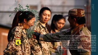 10




      An instructor from the Tianjiao Special Guard/Security
        Consultant Ltd. Co, smashes a bottle over a female
       recruit's head during a training session for China's first
 female bodyguards in Beijing, Jan. 13, 2012. According to
   the company, the training session consists of 20 women,
mostly college graduates, who will undergo 8-10 months of
      training to develop sufficient skills to become security
     guards. The company will then offer the best trainee a
  chance to attend the International Security Academy in
                                   Israel. (David Gray/Reuters
 
