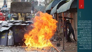 7




   Anti-riot police take
  cover behind shields
  after residents threw
    a Molotov cocktail
during the demolition
           of shanties in
     Corazon De Jesus
    village in San Juan
    city, metro Manila,
Jan. 11, 2012. At least
        12 people were
injured during clashes
 as a demolition team
   attempted to clear
     the area to make
    way for a new city
           hall. (Romeo
    Ranoco/Reuters)#
 