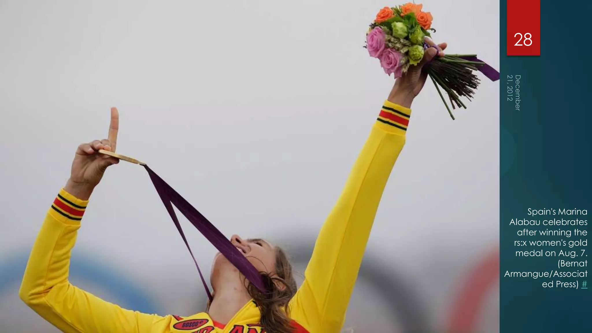 28




      Spain's Marina
 Alabau celebrates
   after winning the
  rs:x women's gold
  medal on Aug. 7.
              (Bernat
Armangue/Associat
         ed Press) #
 