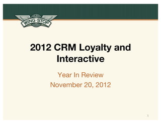 2012 CRM Loyalty and
Interactive
Year In Review
November 20, 2012

1

 