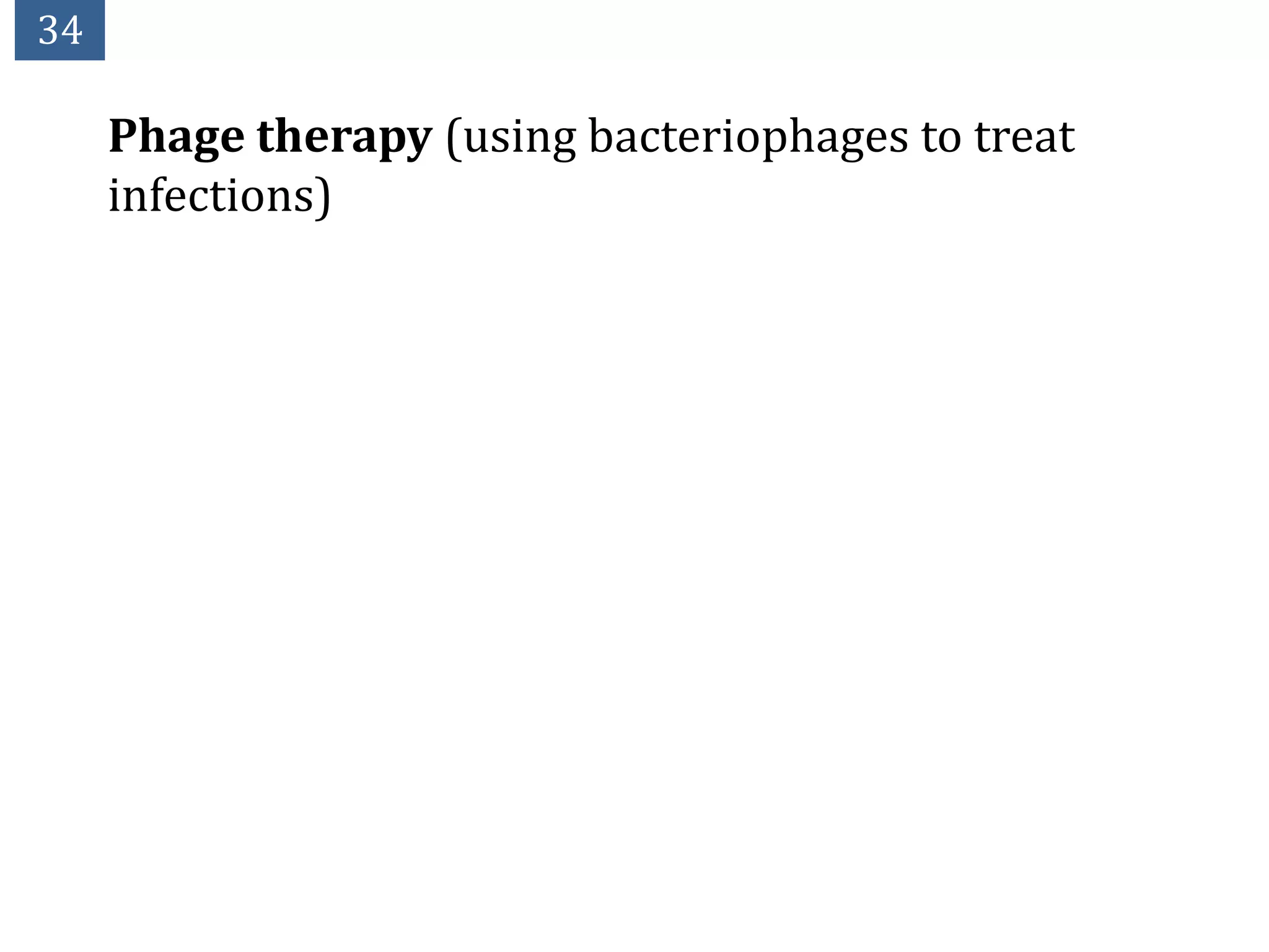34

     Phage therapy (using bacteriophages to treat
     infections)
 