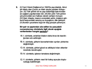 2012 YGS TÜRKÇE SORULARI 50
 