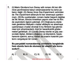 2012 YGS TÜRKÇE SORULARI 7
 