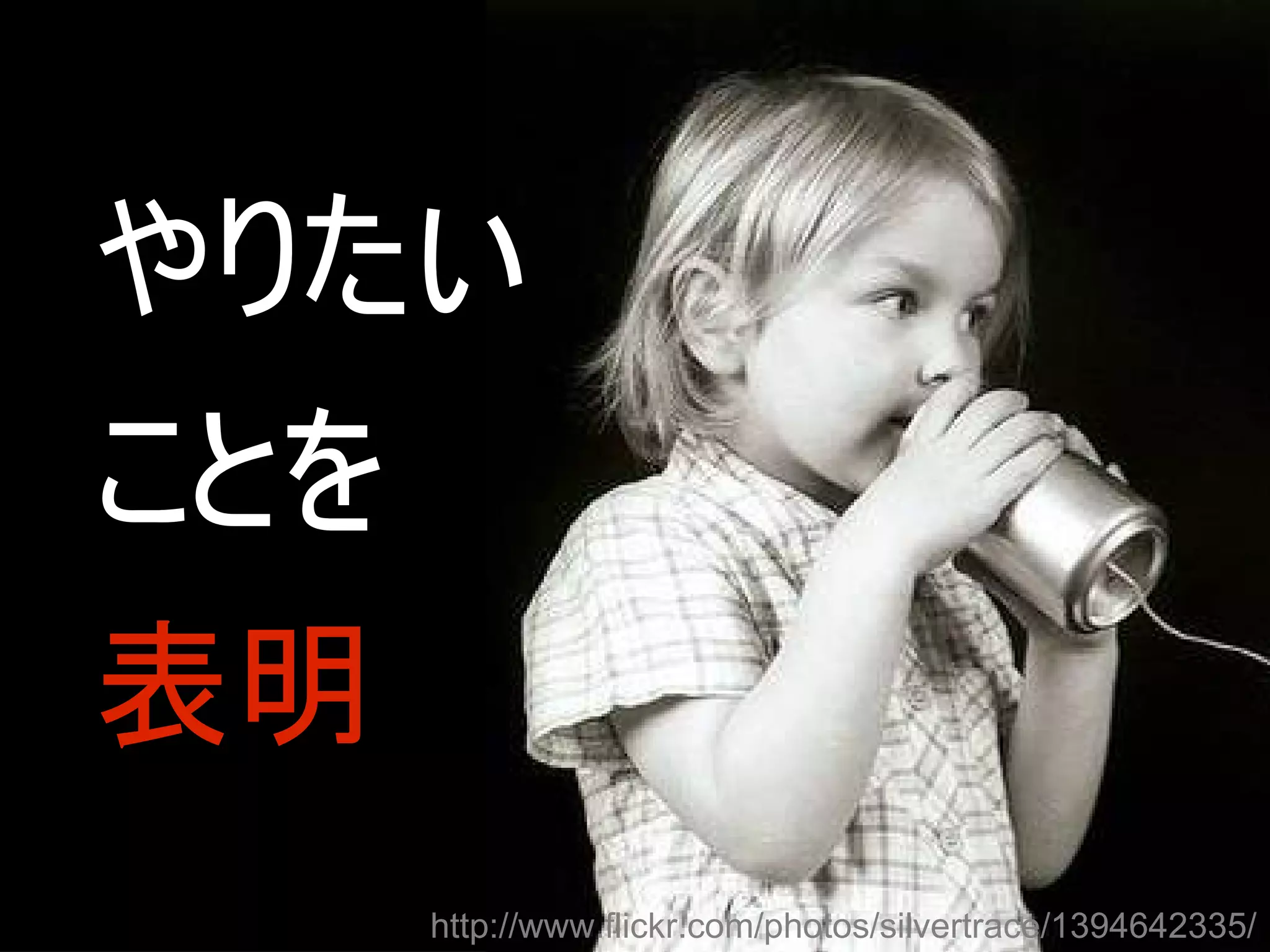 やりたい
ことを
表明
      http://www.flickr.com/photos/silvertrace/1394642335/
 