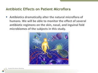 Antibiotic Effects on Patient Microflora

 Antibiotics dramatically alter the natural microflora of
  humans. We will be ...