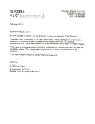 Russell Vert- Reference Letter. | PDF