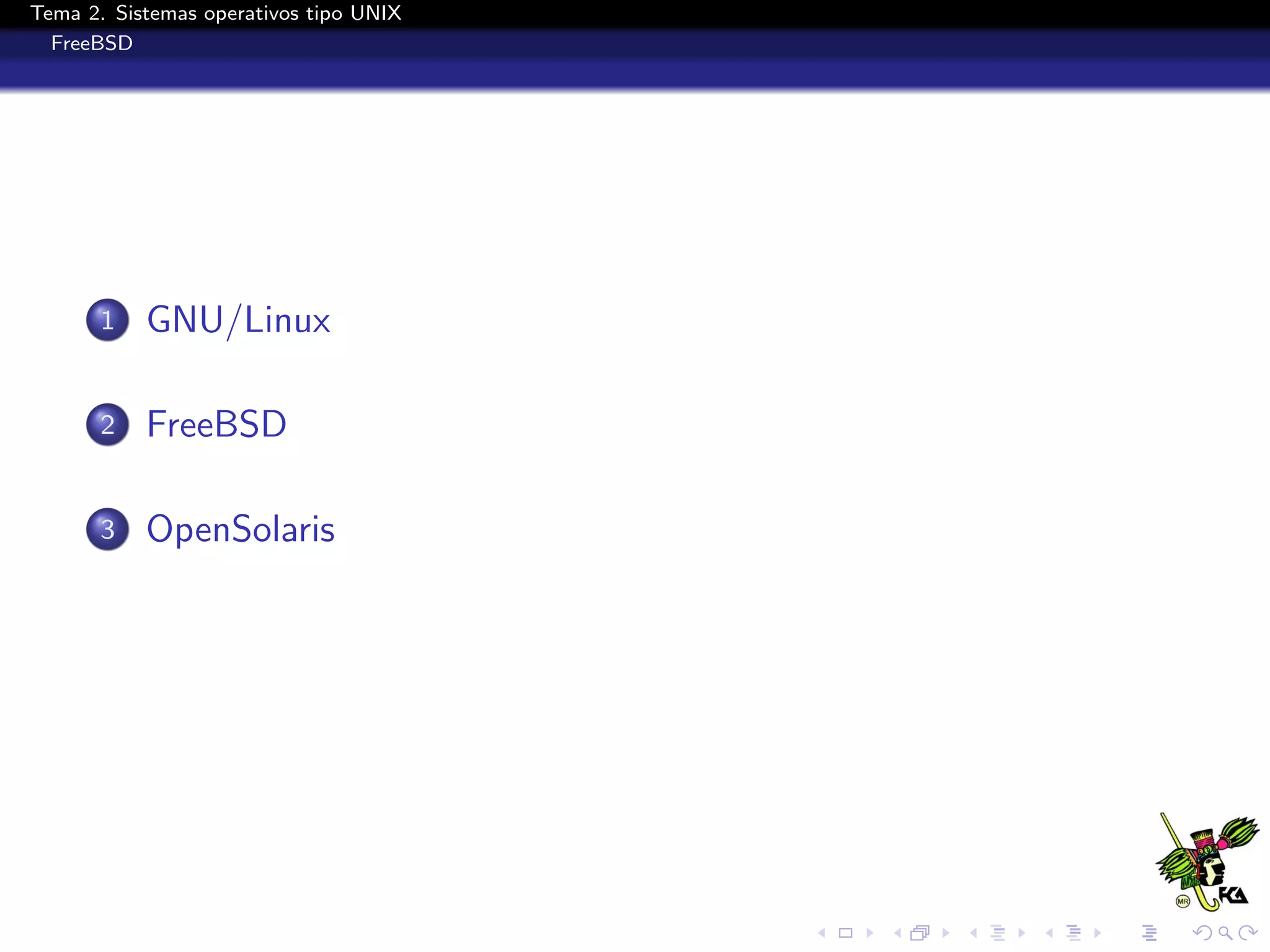 Tema 2. Sistemas operativos tipo UNIX
  FreeBSD




       1   GNU/Linux

       2   FreeBSD

       3   OpenSolaris
 