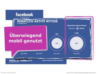 Überwiegend
                 mobil genutzt




Screenshot: Infografik statista.de   Januar 2013 • AUSZUG Facebook Workshop • DoSchu.Com
 