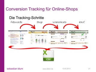 Conversion Tracking für Online-Shops
  Die Tracking-Schritte




sebastian blum        www.sblum.de   13.03.2013   21
 