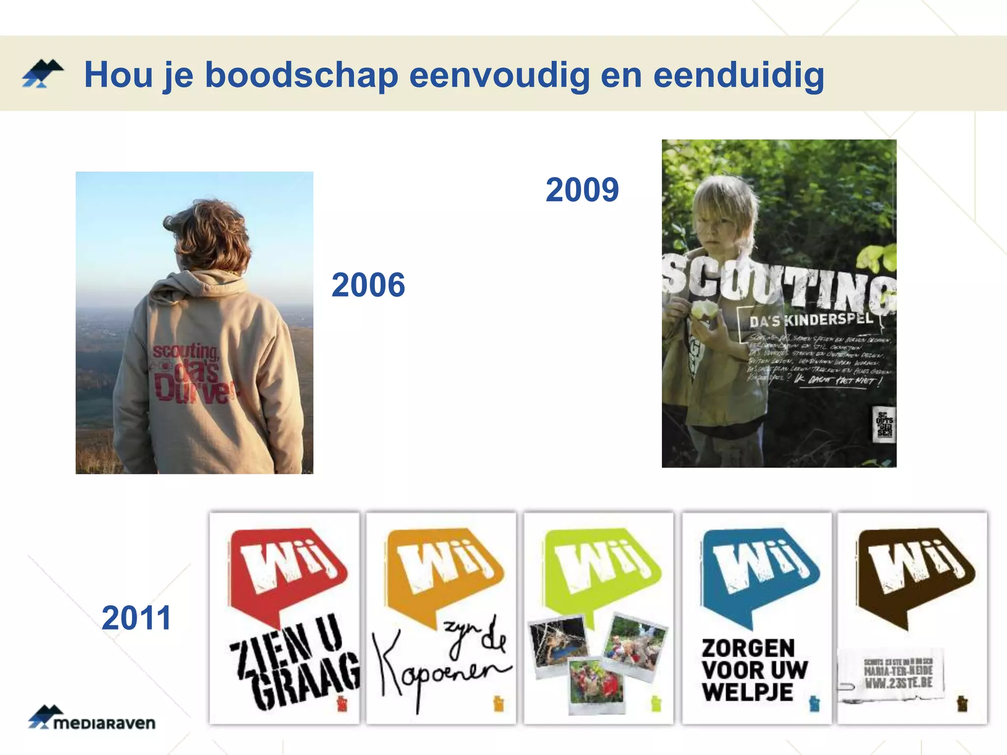Hou je boodschap eenvoudig en eenduidig


                        2009

             2006




2011
 