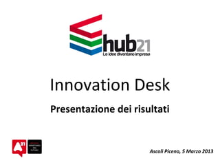 Innovation Desk
Presentazione dei risultati
Ascoli Piceno, 5 Marzo 2013
 