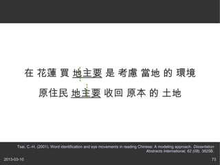  ɏ I Ҫ  ]   h

                  ԭס Ҫ ջ ԭ  




      Tsai, C.-H. (2001). Word identification and eye movements in reading Chinese: A modeling approach. Dissertation
                                                                               Abstracts International, 62 (08), 3825B.

2013-03-10                                                                                                           73
 