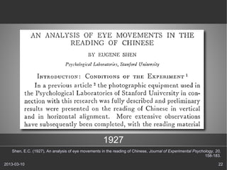 1927
   Shen, E.C. (1927), An analysis of eye movements in the reading of Chinese, Journal of Experimental Psychology, 20,...