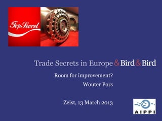 Trade Secrets in Europe
     Room for improvement?
               Wouter Pors


        Zeist, 13 March 2013
 