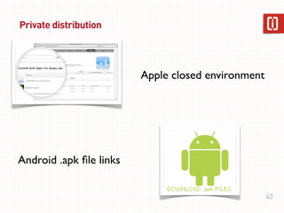 Private distribution




                         Apple closed environment




Android .apk ﬁle links


                  ...