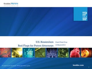 U.S. Biosimilars     Carol Pitzel Cruz
                                                                               14 March 2013
                                           Red Flags for Patent Attorneys




The recipient may only view this work. No other right or license is granted.                       knobbe.com
                                                                                                                1
 