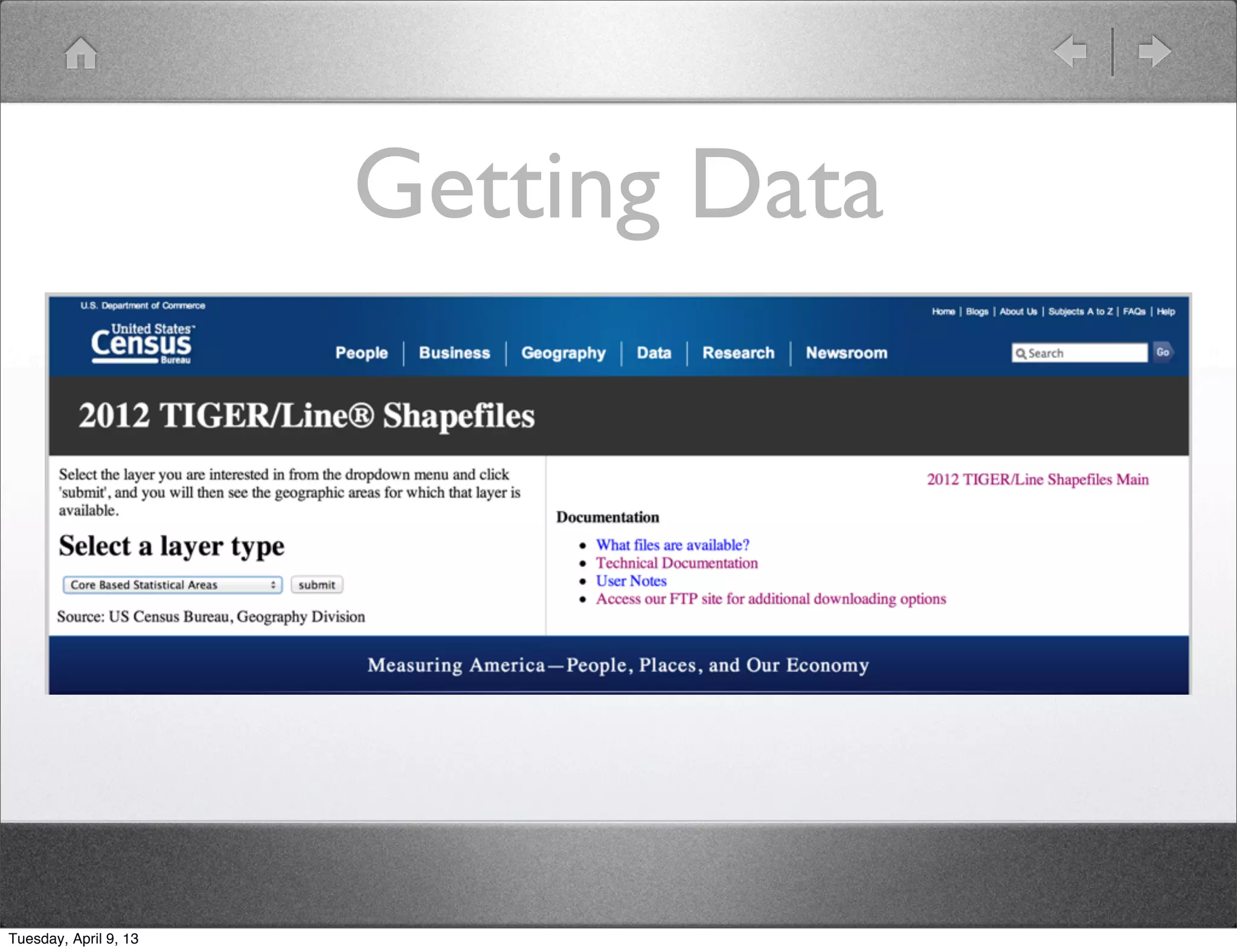 Getting Data




Tuesday, April 9, 13
 