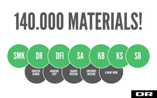 140.000 MATERIALS!
SMK DR DFI KB KSSA SB
& MANY MOREKUNSTEN
ÅLBORG
SKAGEN
MUSEUM
BANGSBO
FORT
DACAPO
LIMFJORDS
MUSEUM
 