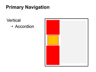 Primary Navigation
Vertical
• Accordion
 