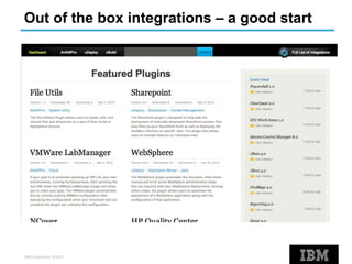 IBM Corporation ©2013
Out of the box integrations – a good start
 