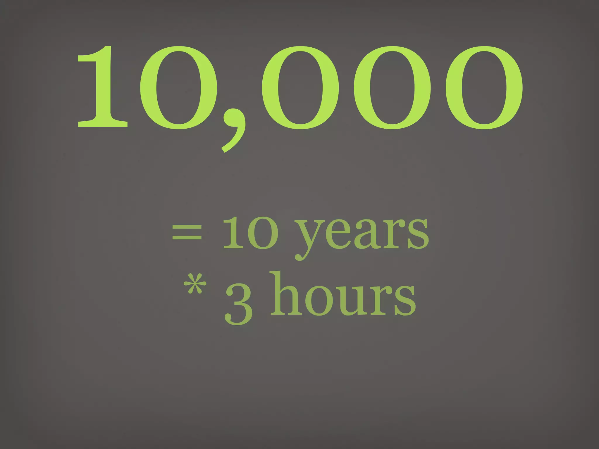10,000
 = 10 years
 * 3 hours
 