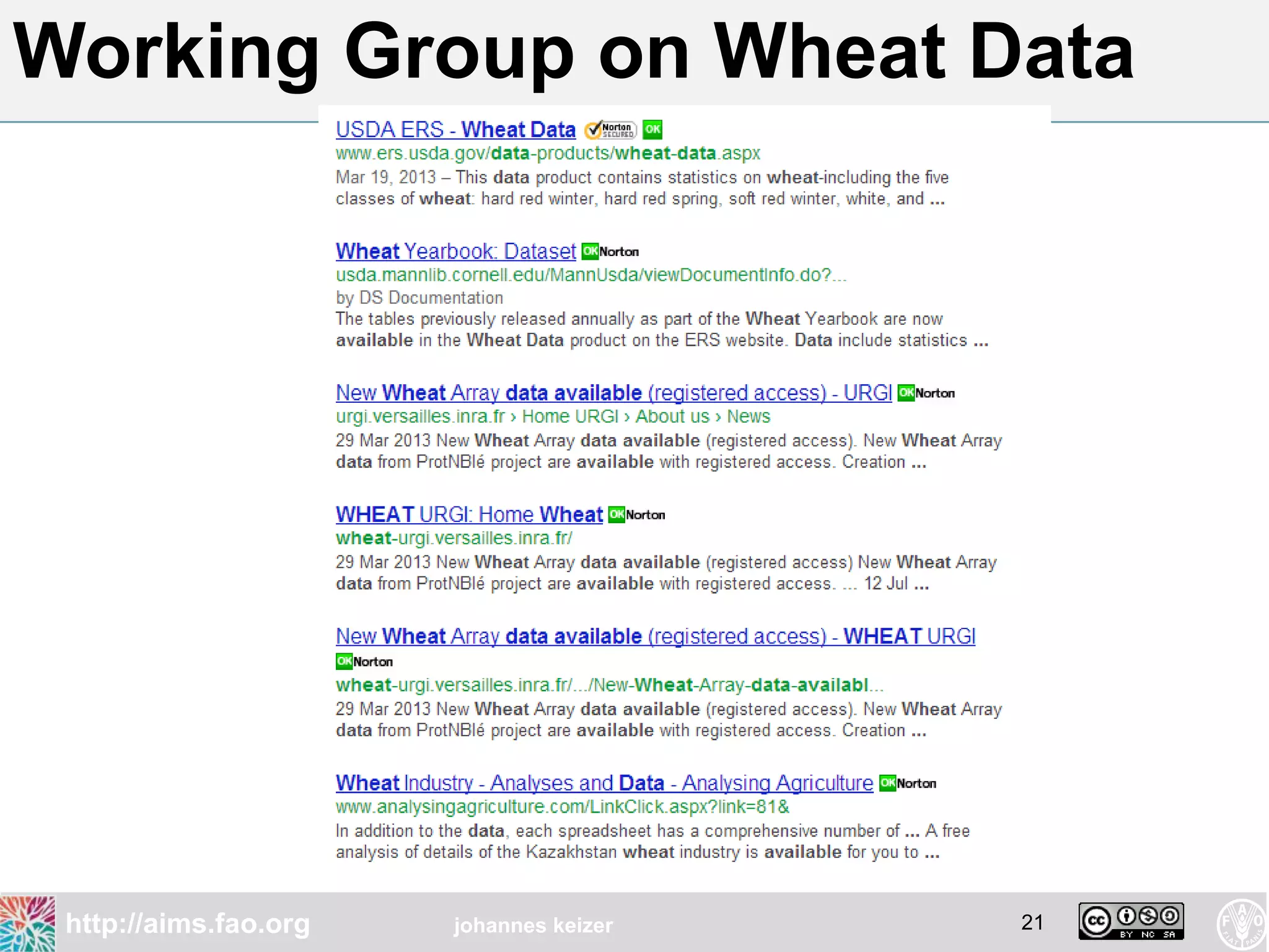 Working Group on Wheat Data




 http://aims.fao.org   johannes keizer   21
 