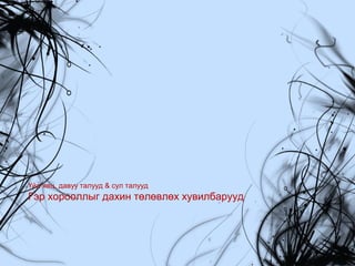 Үйл явц, давуу талууд & сул талууд
Гэр хорооллыг дахин төлөвлөх хувилбарууд
 