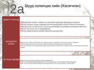 Шууд солилцоо хийх (Хэсэгчлэн)
2aХУВИЛБАР
Дэд б тцийн холболт з вх н энэ хувилбарт хамрагдах рх дэд л хийгдэнэ.ү ө ө ө үү
Иргэд хашааны газрын тодорхой хэсгийг дэд б тцийн холболт хийлгэн солилцоноү
Иргэдэд н н шилжих болон т р хугацаагаар р газар байрлах шаардлага сэхг й.үү ү өө үү ү
Орчны хэв шинж нэг их х нд гд хг й.ө ө ө ү
Хотын захиргаа болон хувийн хэвшлийн оролцоо бага.
Дэд б тцийн холболт хийлгэхийн тулд хашааны газрын тодорхой хэсгийг солилцоогоор ч л лн .ү ө өө ө
Нэгдсэн удирдлагаар хангахад нэлээн т в гтэй буюу хэрэгжихэд ихээхэн хугацаа орох.ө ө
Х н амын нягтралын явц удаан буюу бараг явагдахг й учир нийгэм болон эдийн засгийн боломж удаан хугацаандү ү
б рдэнэ.ү
АНХААРАХ
З ЙЛСҮ
ДАВУУ ТАЛУУД
ОРЧНЫ Н ЛӨ ӨӨ Агаарын бохирдлын бууралтанд дунд зэргийн н л з лнэө өө ү үү
Жижиг мухлагаас р худалдаа арилжааны нэгж ажиллуулах эдийн засгийн н хц л/ т вл р л б рдэхг й.өө ө ө ө ө ө ү ү
Ц н тооны нийтийн эзэмшлийн байгууламж баригдах хэдий ч орчны хэв шинж бараг л хэвээр лдэнэ.өө ү
 
