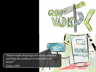 “Hand-made drawings are more personal
and help the audience to remember the
story!”
Timm, CPO
 