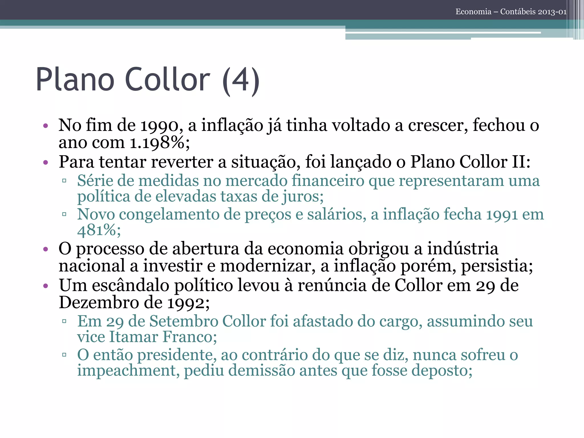 Planos econômicos no brasil - Aula 17 | PPTX | Economy | Business and ...