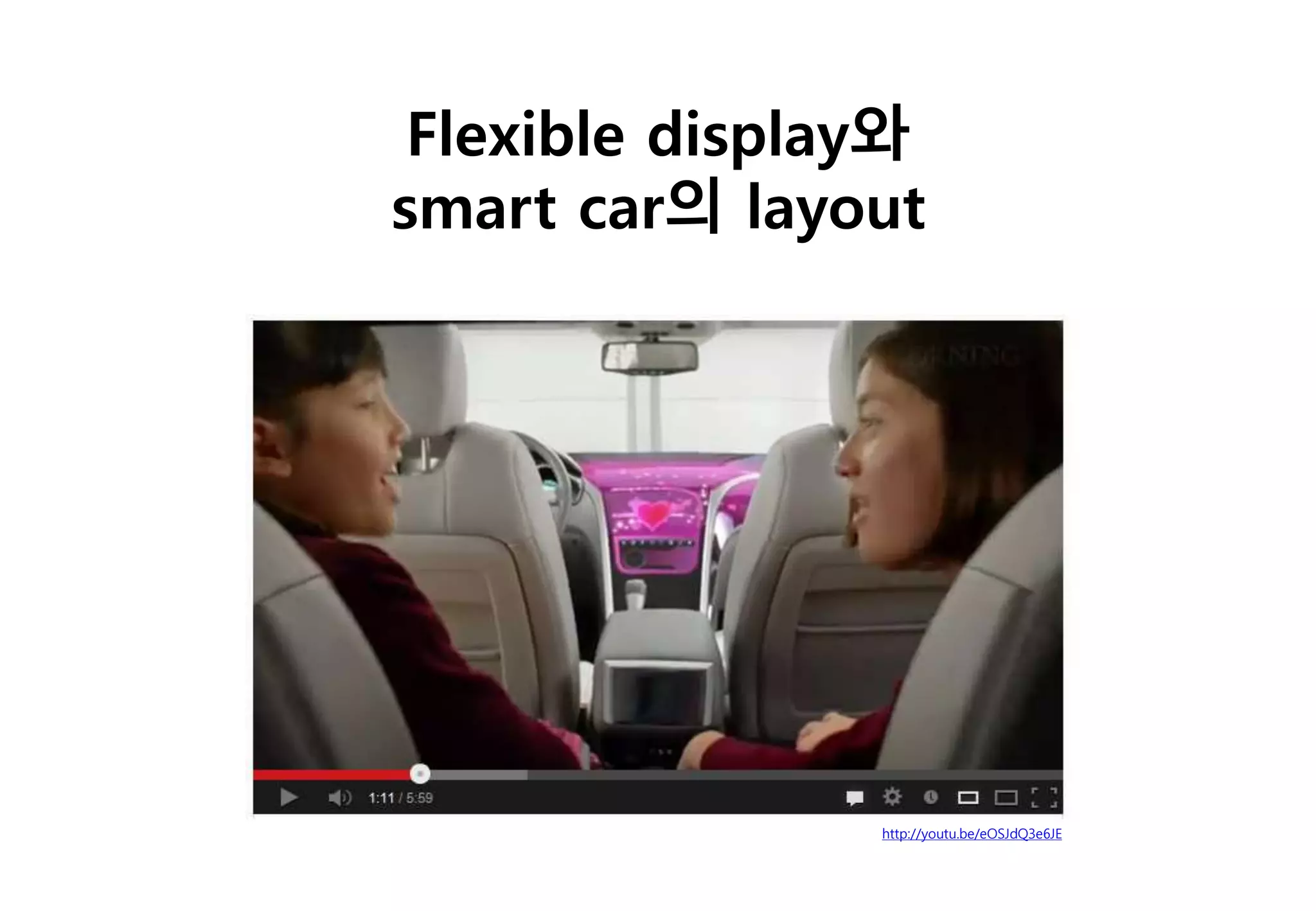 Flexible display와
smart car의 layout
http://youtu.be/eOSJdQ3e6JE
 