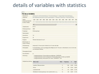 details of variables with statistics
 