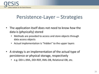 Persistence-Layer – Strategies
• The application itself does not need to know how the
data is (physically) stored
• Method...