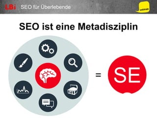 SEO für Überlebende
SEO ist eine Metadisziplin
SEO=
 