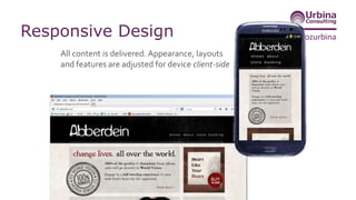@nozurbinaResponsive Design
All content is delivered. Appearance, layouts
and features are adjusted for device client-side
 