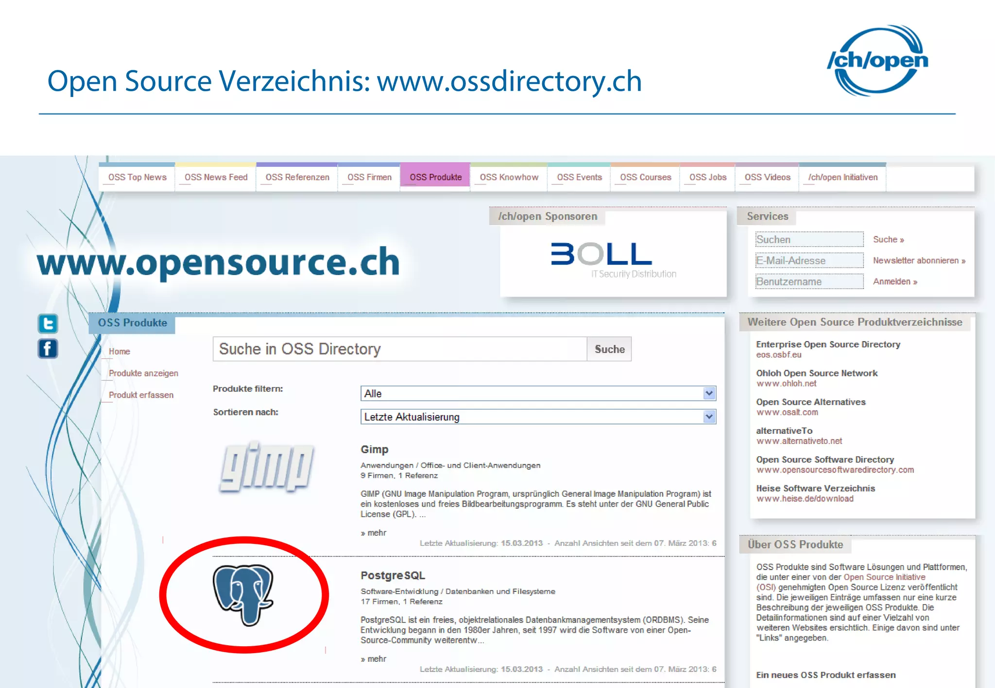 17
Open Source Verzeichnis: www.ossdirectory.ch
 
