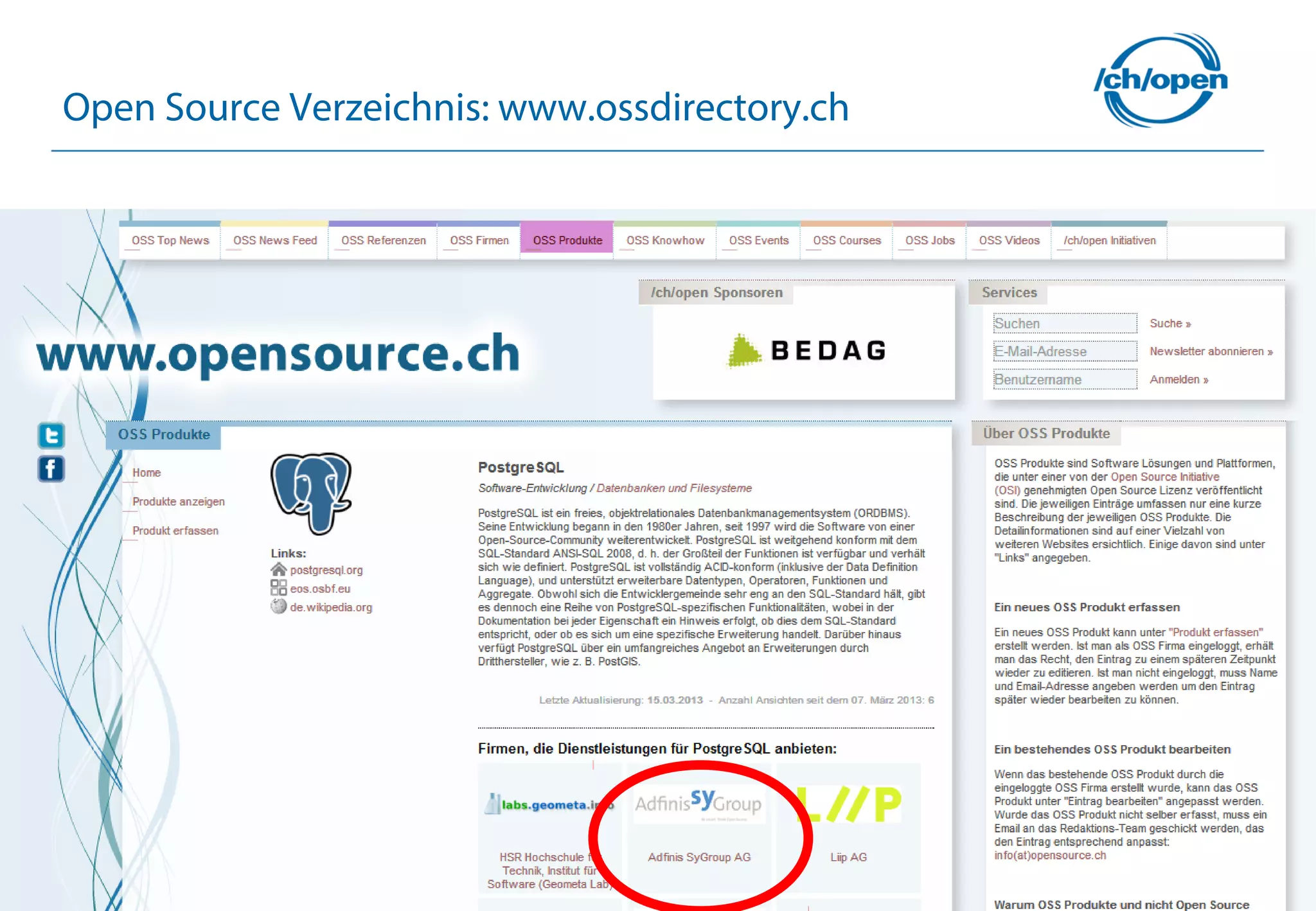 18
Open Source Verzeichnis: www.ossdirectory.ch
 