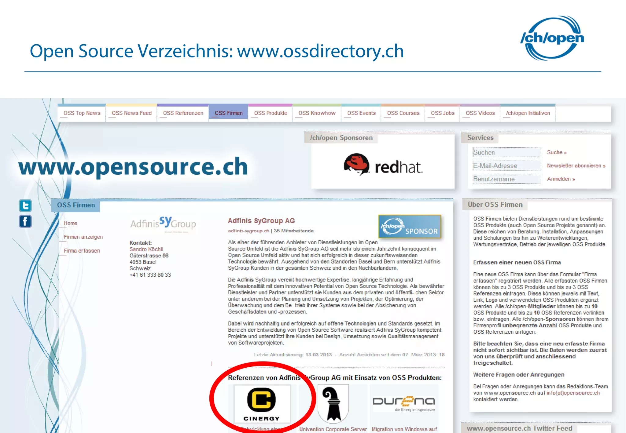 19
Open Source Verzeichnis: www.ossdirectory.ch
 